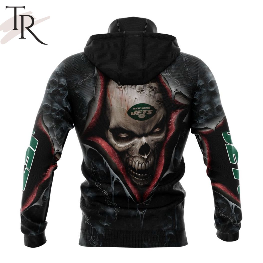 New 2025 NEW] NFL New York Jets Special Horror Skull Art Design Custom Hoodie - Image 5